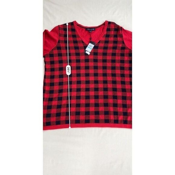 Tommy Hilfiger Cotton Sweater Top 0X‎ Plus Size Red Black Buffalo-Plaid NEW - Picture 6 of 9